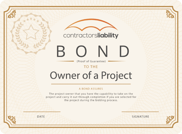 Contractor Liability bond proof of guarantee of the owner of a project